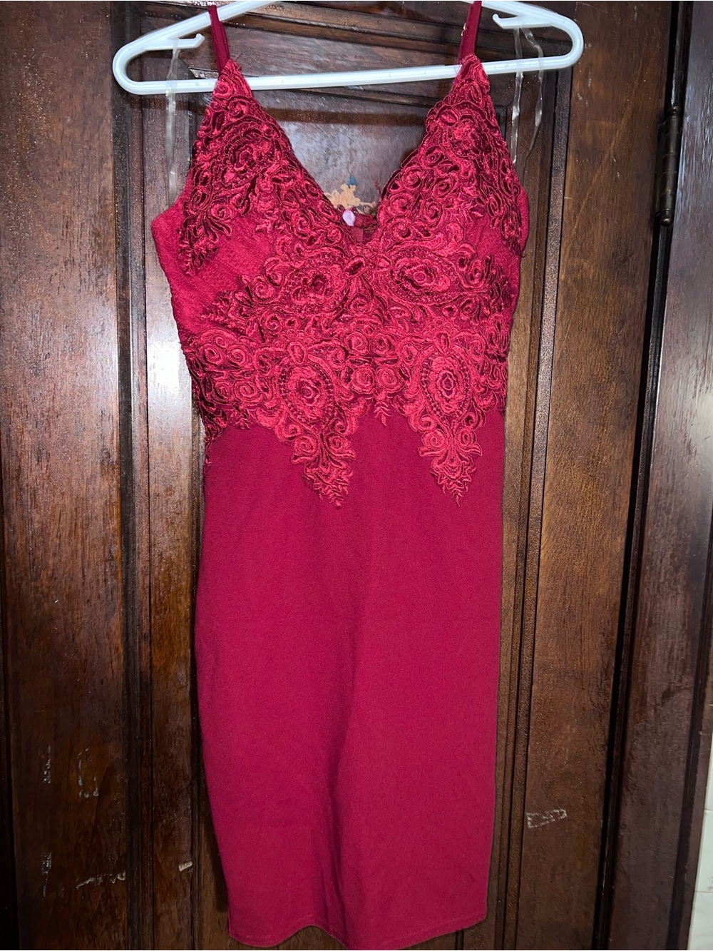 Red Lace-Detail Slip Dress - Women dress